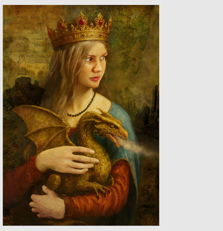Lady with a Dragon by Asia Wetherell. Inspired by Leonardo da Vinci's painting, Lady with an Ermine.