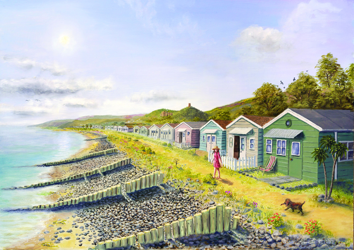 Dunster beach huts painting by Tim Wetherell